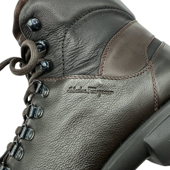 Brand New Salvatore Ferragamo Grey Dark Brown & Black Textured Leather Men Boots - Picture 10 of 12